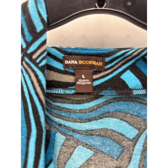 Dana Buchman Blue Zig Zag Print Blouse Pullover Top Size L Artsy Oversized - Picture 3 of 8
